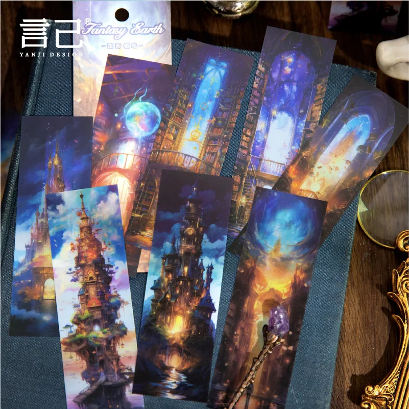Fantasy Scene boxed bookmark PET Vintage hand curtain decorated card reading book holder Scrapbooking accessories 8 pcs