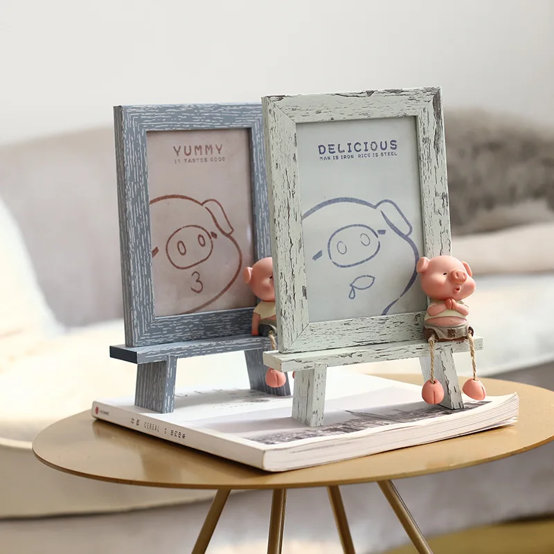 

Piglet decoration 6 inch double-sided cartoon cute creative retro wood grain stereo album desk decoration home decor