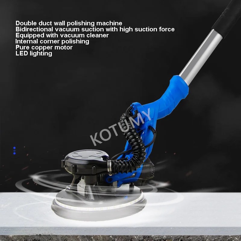2.2m 3.2m Adjust Length Drywall Sander 220V Dust Free Wall Polishing Grinding Double Led Light Wall Putty Polisher Machine