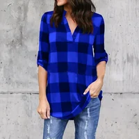 Fashion Plaid V-neck T-Shirt Woman Top Summer T Shirt Women Clothes  Ladies Tops Casual Beach Sun Blusas - Image 5