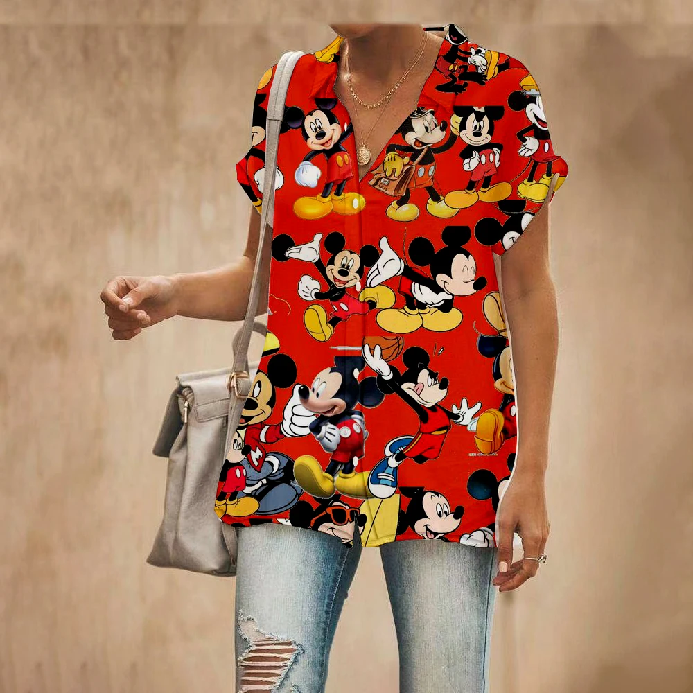 Summer 2022 New Street Style Disney Brand Mickey and Minnie Anime Short Sleeve Shirts Fashion Casual Ladies Kawaii Tops y2k