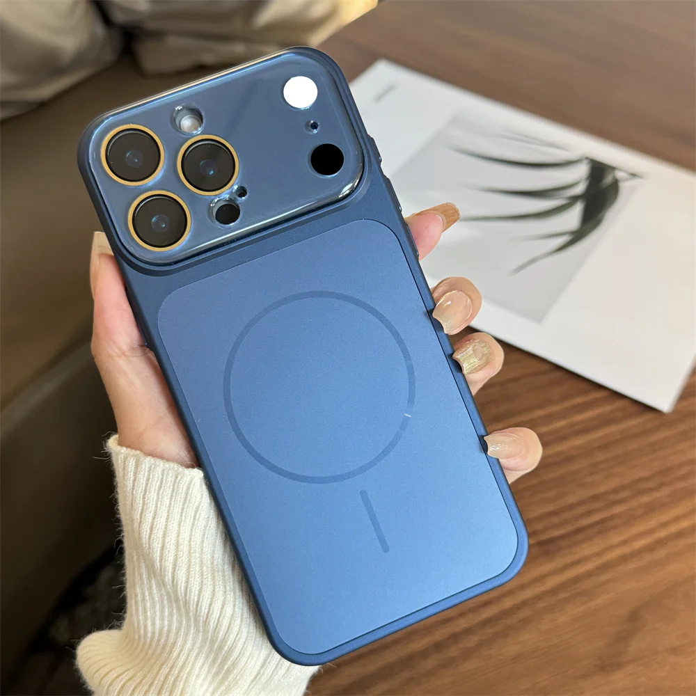 Luxury AG Glass Lens Nano Frosted MagSafe-Compatible Phone Case with Magnetic Wireless Charging Cover