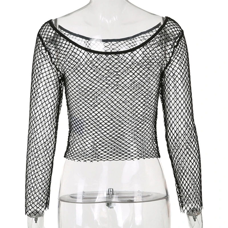 Women-Summer-Hollow-Mesh-Grid-Crop-Top-Long-Sleeve-Sexy-Off-Shoulder ...
