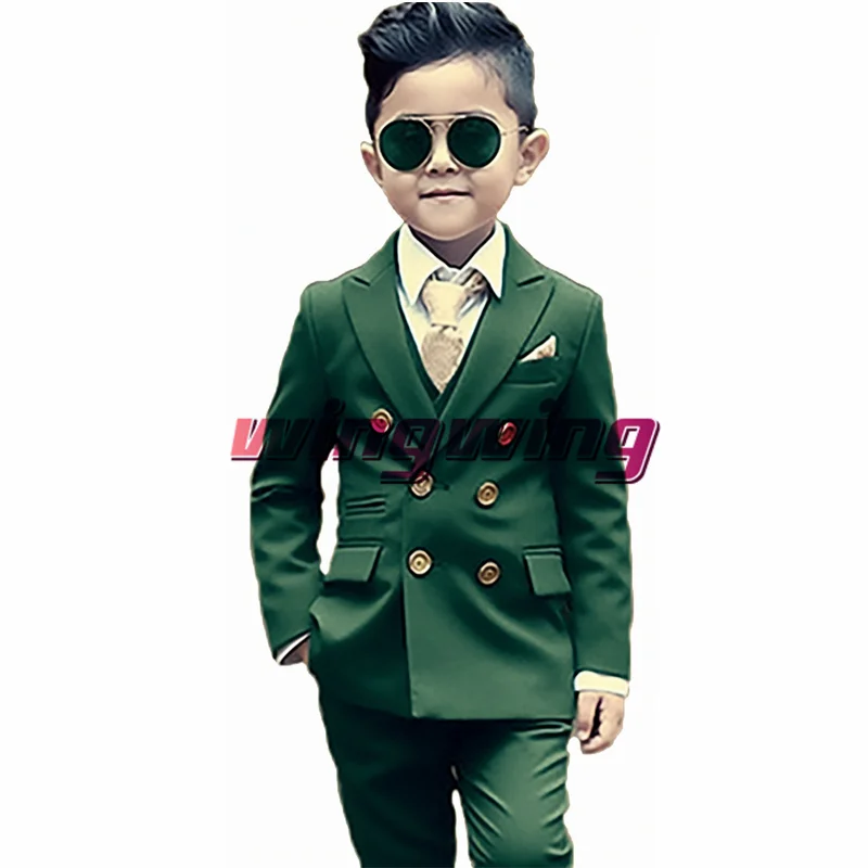 Boys Suit Wedding Two Piece Jacket Pants with Gold Button boys suits