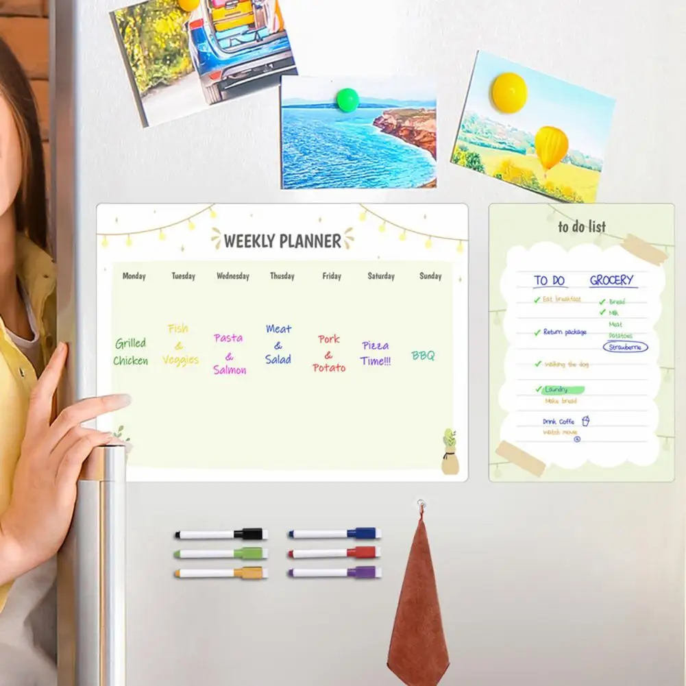 Fridge Erase Board Magnetic Weekly Planner Efficient Weekly Planning Scratch-proof Magnetic Fridge Calendar Kit with Pens