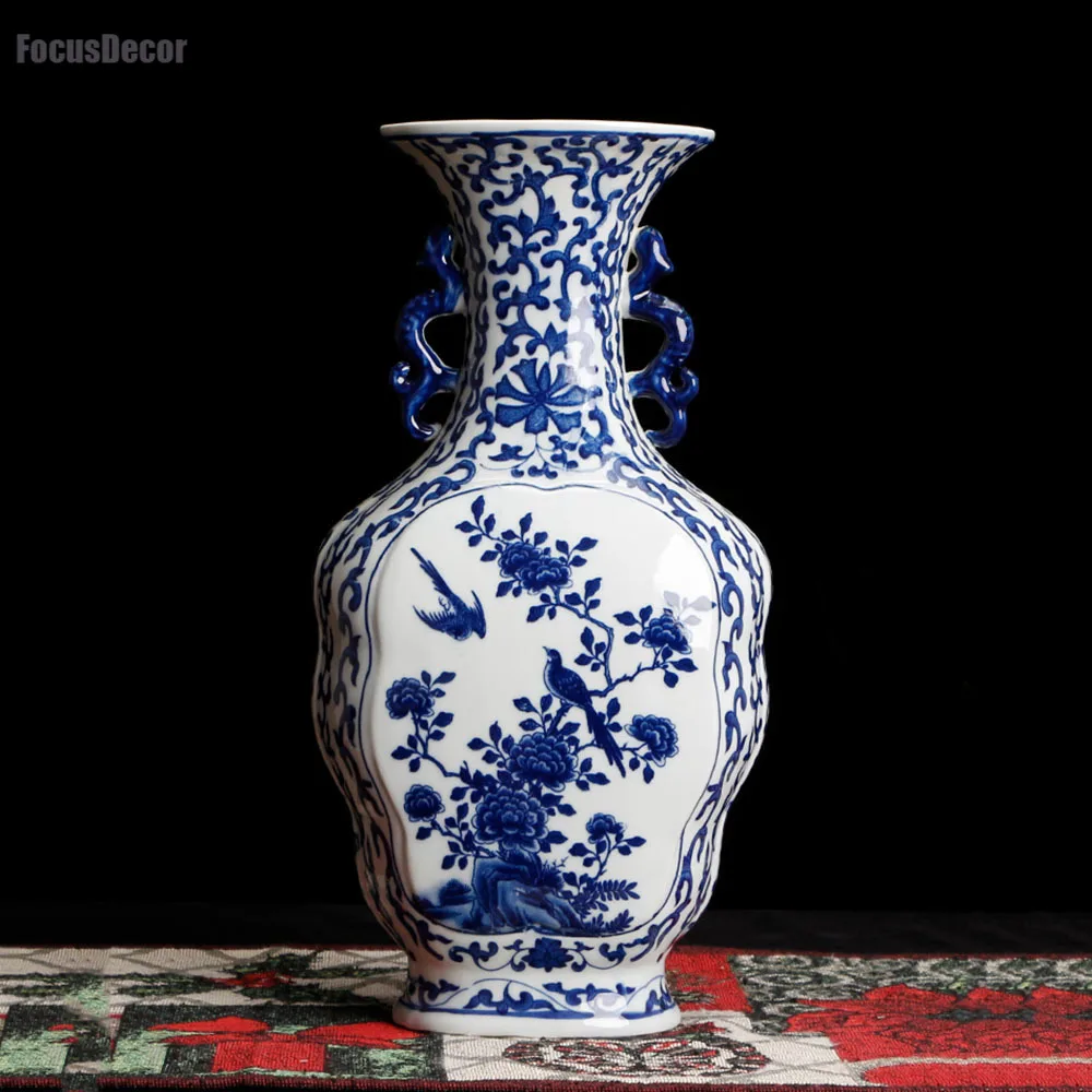 

Flat Vase Chinese Blue White Antique Chinese Porcelain Vase Pottery Antique Decoration Living Room Entry Way Table Vases home