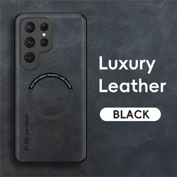 Luxury Leather Magnetic Phone Case - Premium Wireless Charging Compatible Cover - Galaxy Note20 Ultra (Black)