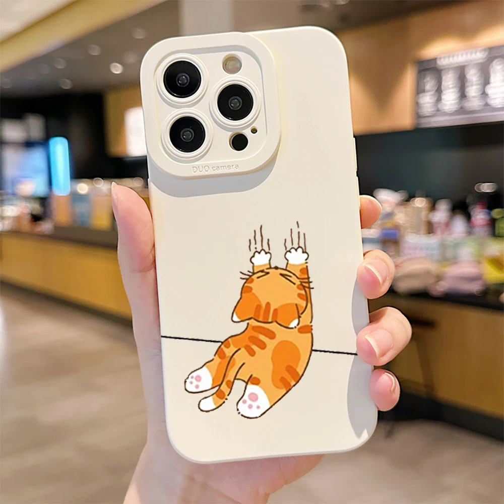 Orange Cat Handstand Phone Case - Stylish Protective Cover with Unique Design
