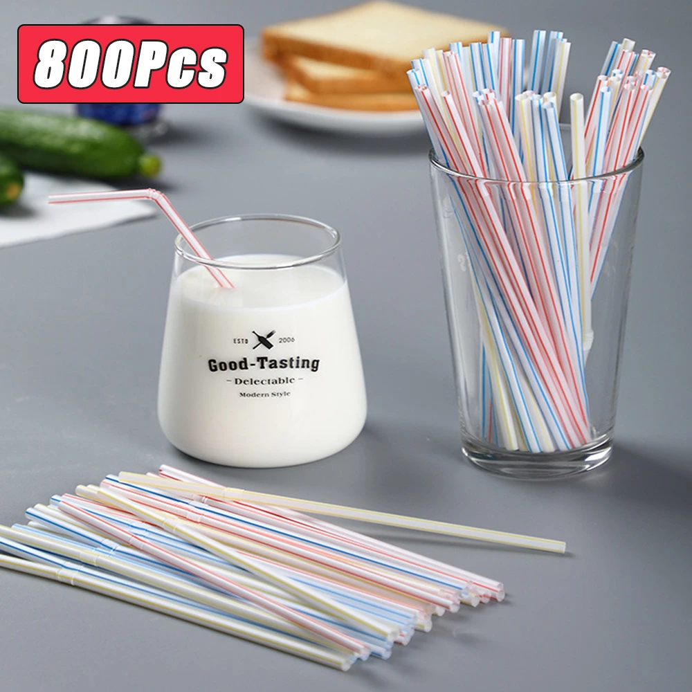 Rainbow Disposable Straws Reusable Plastic Striped Bendable Drink Tube