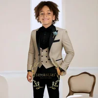 Costume de smoking de mariage pour garçons, 3 pièces, veste à col à visière, pantalon, gilet, ensemble Blazer formel pour enfant, tenue cintrée, costume garcon mariage 1