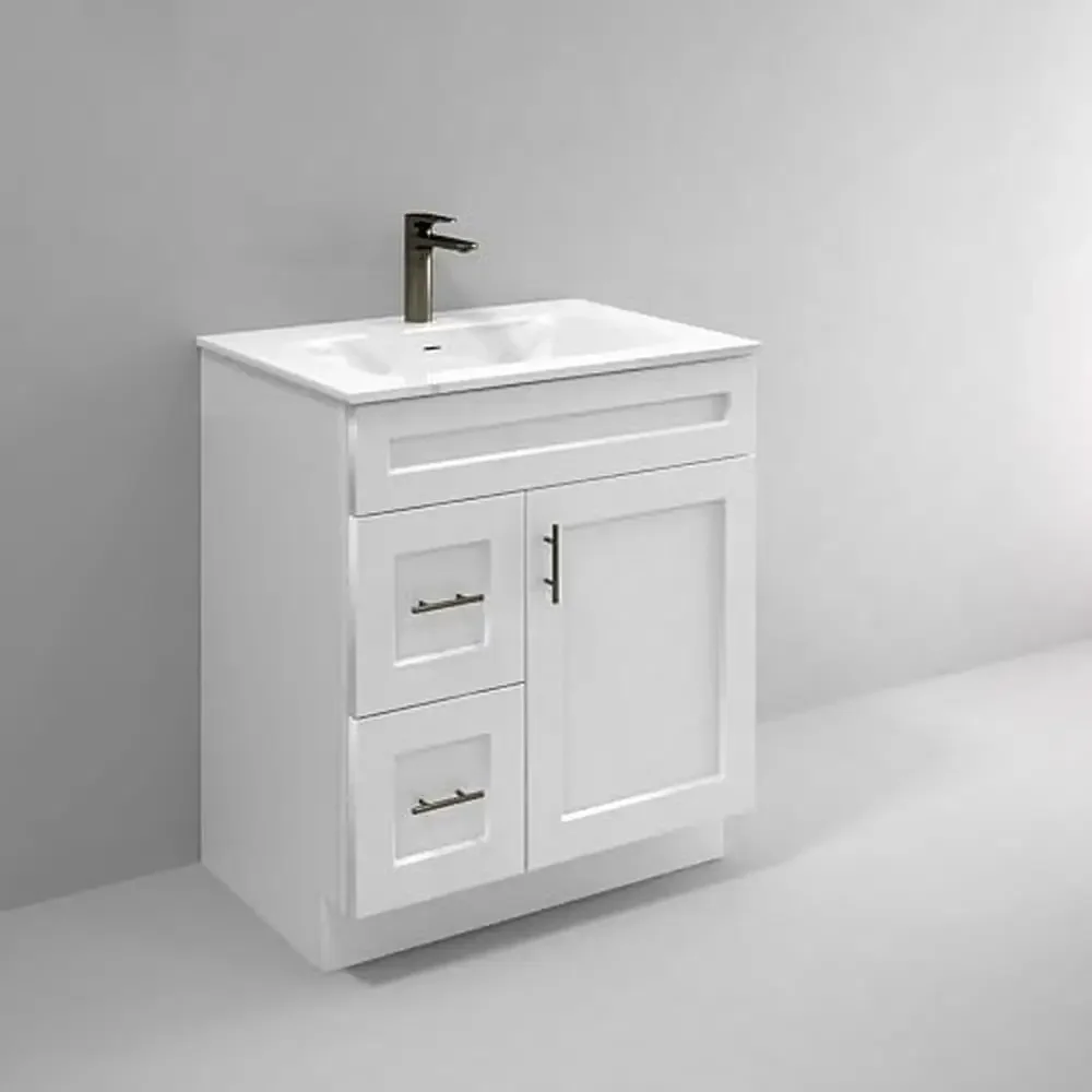 30" Shaker Bathroom Vanity Cabinet with Drawers Solid Wood Construction Soft Close Drawer Slides Left/Right Switchable Drawers