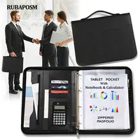A4 Leather Portfolio Folder Zipper Padfolio With Handle Binder Calculator Notebook Document Organizer Men Business Briefcase