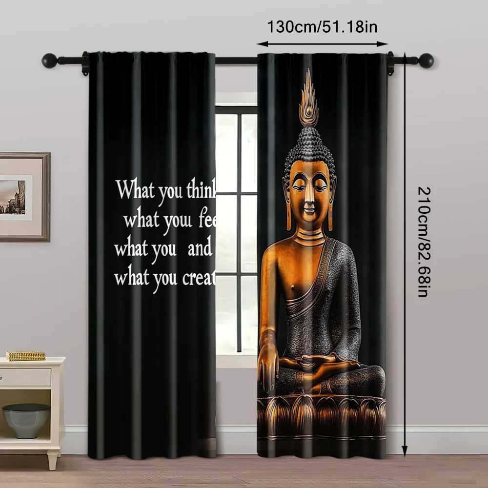 2pcs, Fashionable Curtains Buddha Meditation Versatile Fabric (without rod) Stuff Clearance Ldeal for Bedroom, Living Room, 5