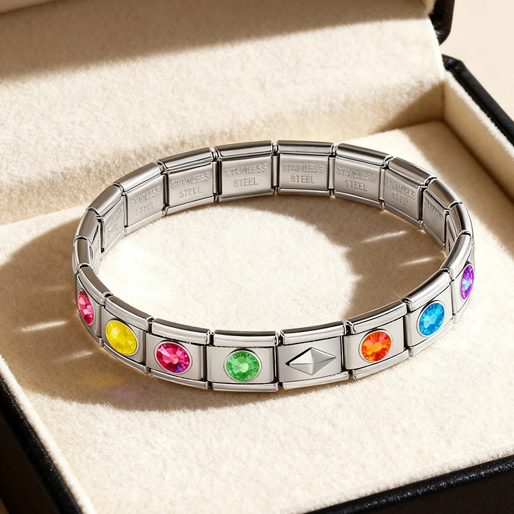 1pc Italienische Link Fit 9mm Schmuck Machen DIY Edelstahl Armband Regenbogen Farbe Fluoreszenz Stein Charme Hand Kette großhandel – Detail 2