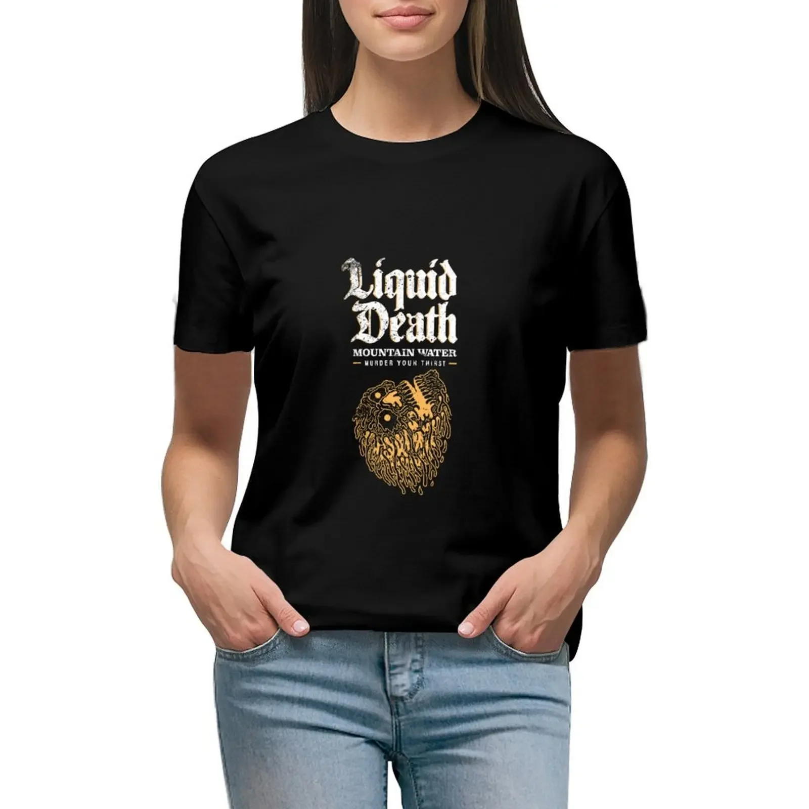 Liquid Death Distressed Vintage T-Shirt Abbigliamento Estetico Plus Size Top Abbigliamento Anime Magliette Nere Per Le Donne