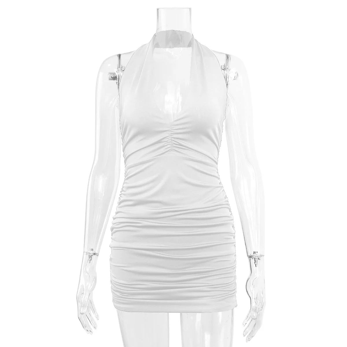 Sexy Deep V Evening Party Sleeveless Backlss Dress 2024 Summer Short White Halter Dresses Women Tight Club Mini Dress Clubwear 5
