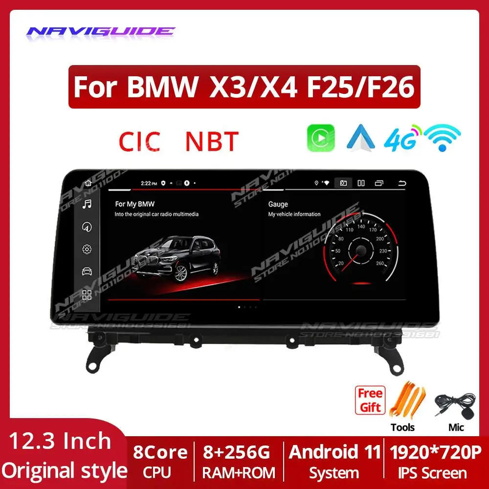 

NAVIGUIDE 12.3" 1920*720P Android 11 Car Multimedia Player For BMW X3 F25 X4 F26 CIC NBT Auto Radio GPS Navigation Carplay