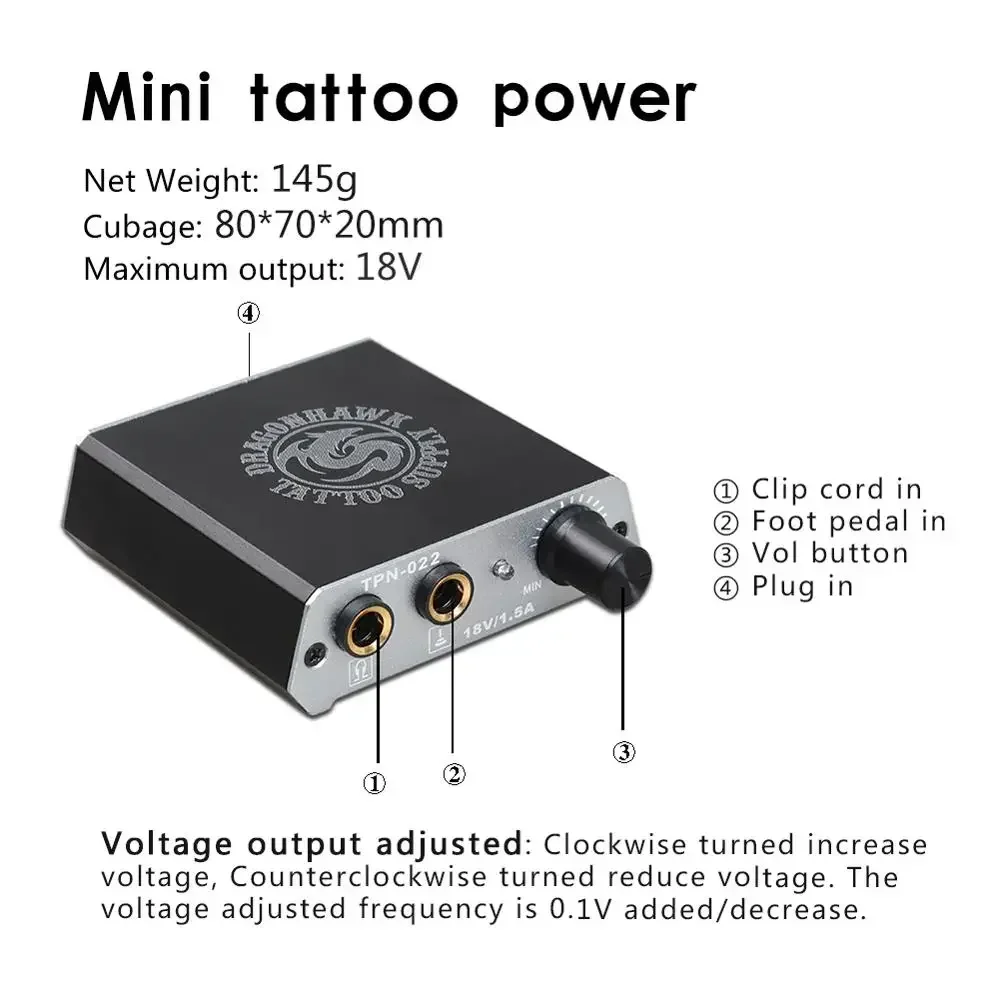 Tattoo Kit Dragonhawk Tattoo Machine Kit Complete Beginner Mini Power Supply Tattoo Gun With Long Needles