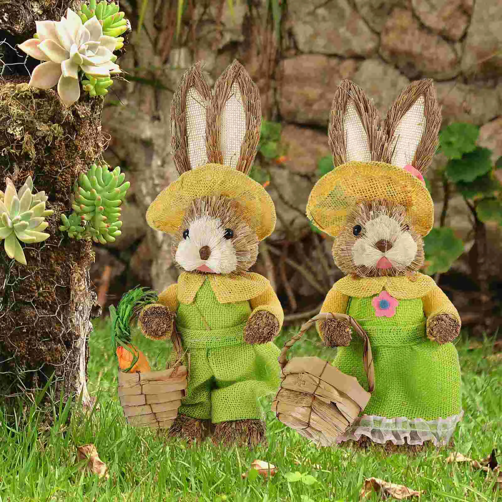 

Handmade Straw Rabbit Home Decor Spring Bunny Ornaments Easter Decorations Weaving Animals Figurines