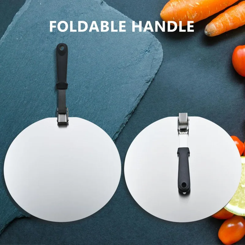 Pizza Peel Metal Pizza Spatula 12 inch Cutter Foldable Handle Stainless Steel Peel Kit for Dough Accessories