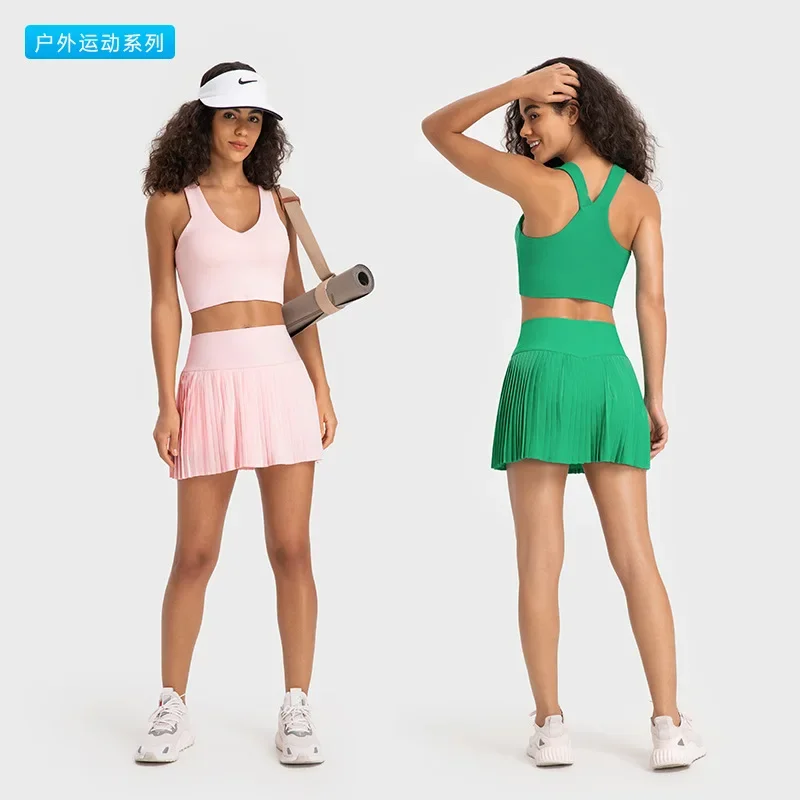 new product is a fast drying elastic fashionable pleated skirt with double-layer anti glare three-point sports pants skirt