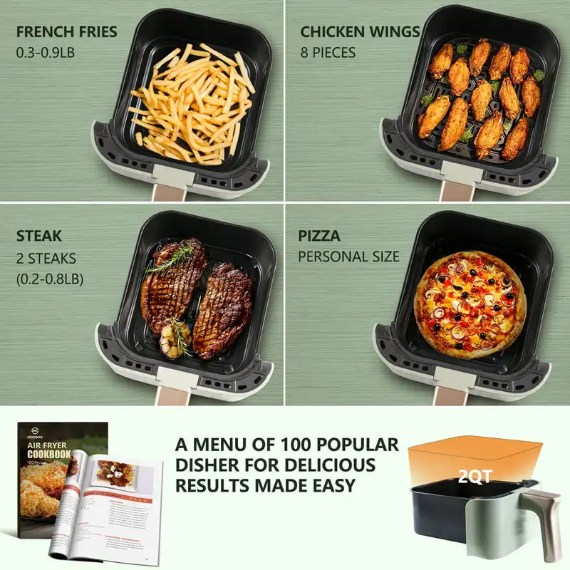 Air Fryer, 2Qt Small Air Fryer with Nonstick Basket, Touchscreen, Green -  AliExpress