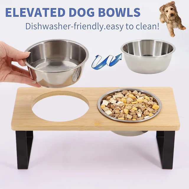 15° tilted heightened pet bowl heightened dog bowl with stainless steel food bowl feeder suitable for cats and puppies 5