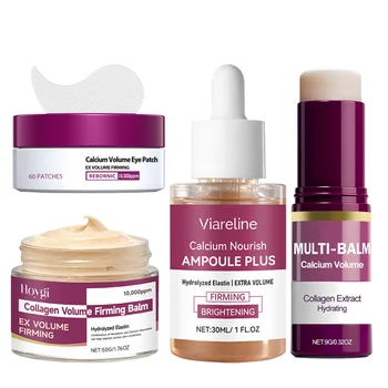 Set Skincare al Calcio - Siero Rassodante Anti-Età, Crema, Patch Occhi Illuminanti, Balsamo Multiuso, Trattamento Viso Potenziante al Collagene