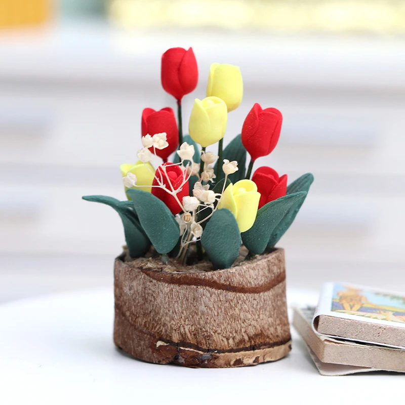 1Pcs 1:12 Dollhouse Miniature Potted Plant Pot Green Leafed Plant Garden Balcony Decoration Dollhouse Collection Kids' Toys 3