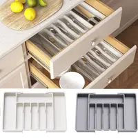 Expandable Utensil Tray Adjustable Plastic Silverware Organizer Spoons Forks Knives Cutlery Holder Kitchen Gadgets 1