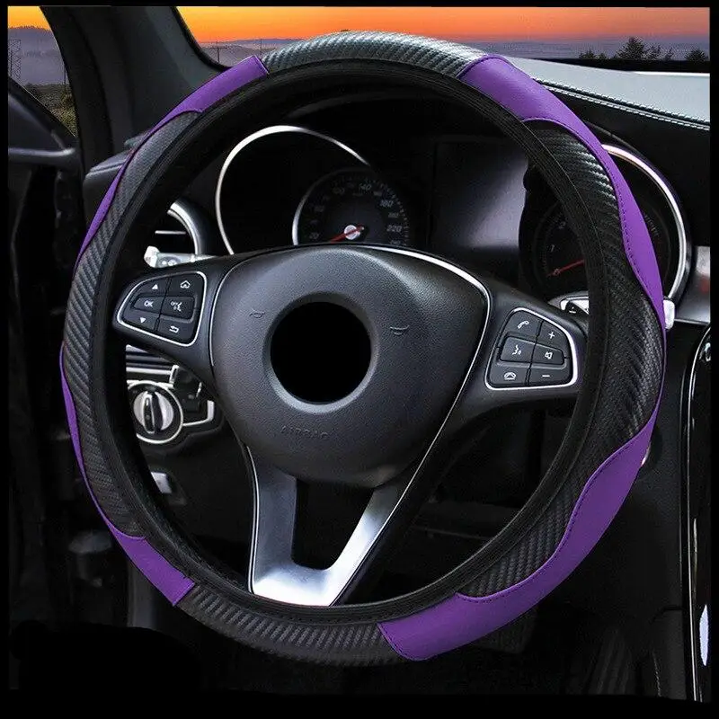 Breathable Anti-Slip PU Leather Car Steering Wheel Cover - 38cm Auto Interior Accessory