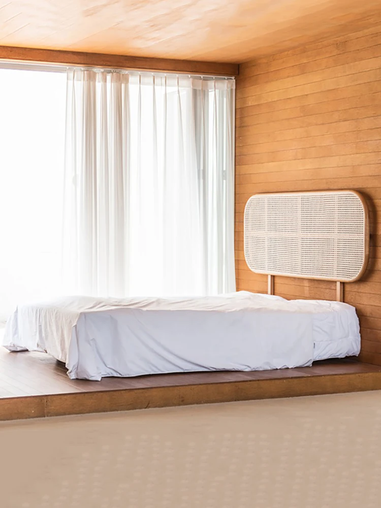 Zagłówek z litego drewna model pokoju tło dekoracja indonezyjska prawdziwy rattan ins stylowe naturalne łóżko z rattanu