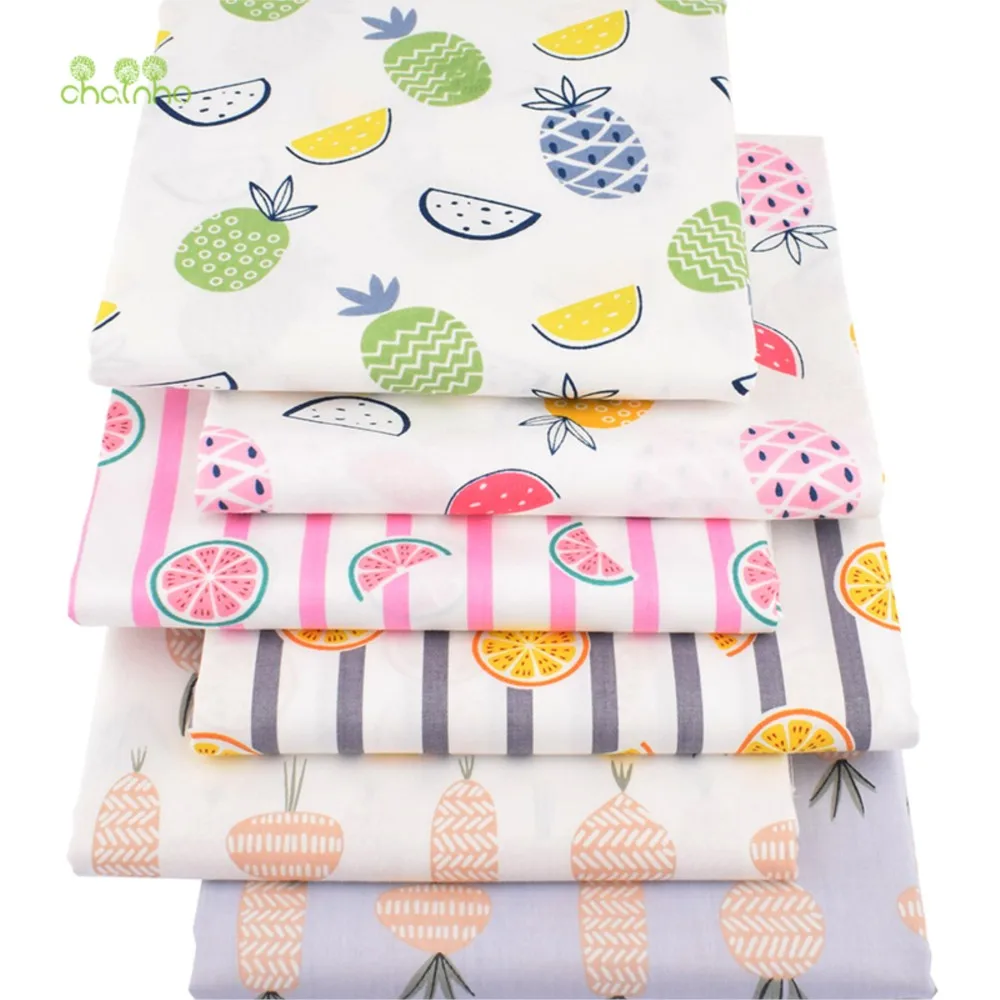 Chainho,Printed Twill Weave Cotton Fabric,DIY Sewing Quilting Material,Patchwork Cloth,Fruit Series,6 Designs,2 Sizes,15C65