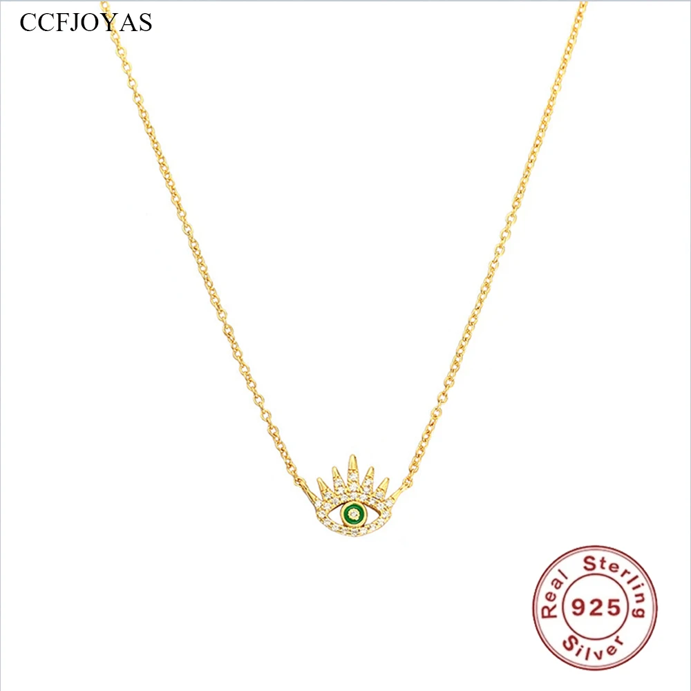 

CCFJOYAS 925 Sterling Silver Devil's eye Pendant Necklace Women European and American Collarbone Chain Niche Necklace Jewelry