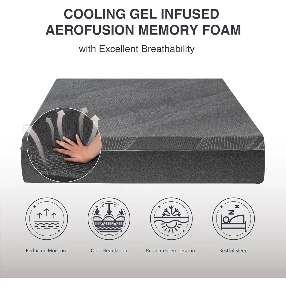 10 Inch Charcoal Gel Memory Foam Mattress in A Box, CertiPUR-US Certified, Fiberglass Free, Cooling Double Mattress 4