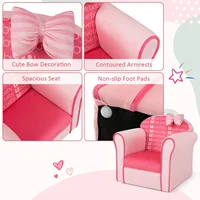 Kids Cute Pink Bow Sofa Children Couch Toddler Upholstered Armchair Solid Wood 3