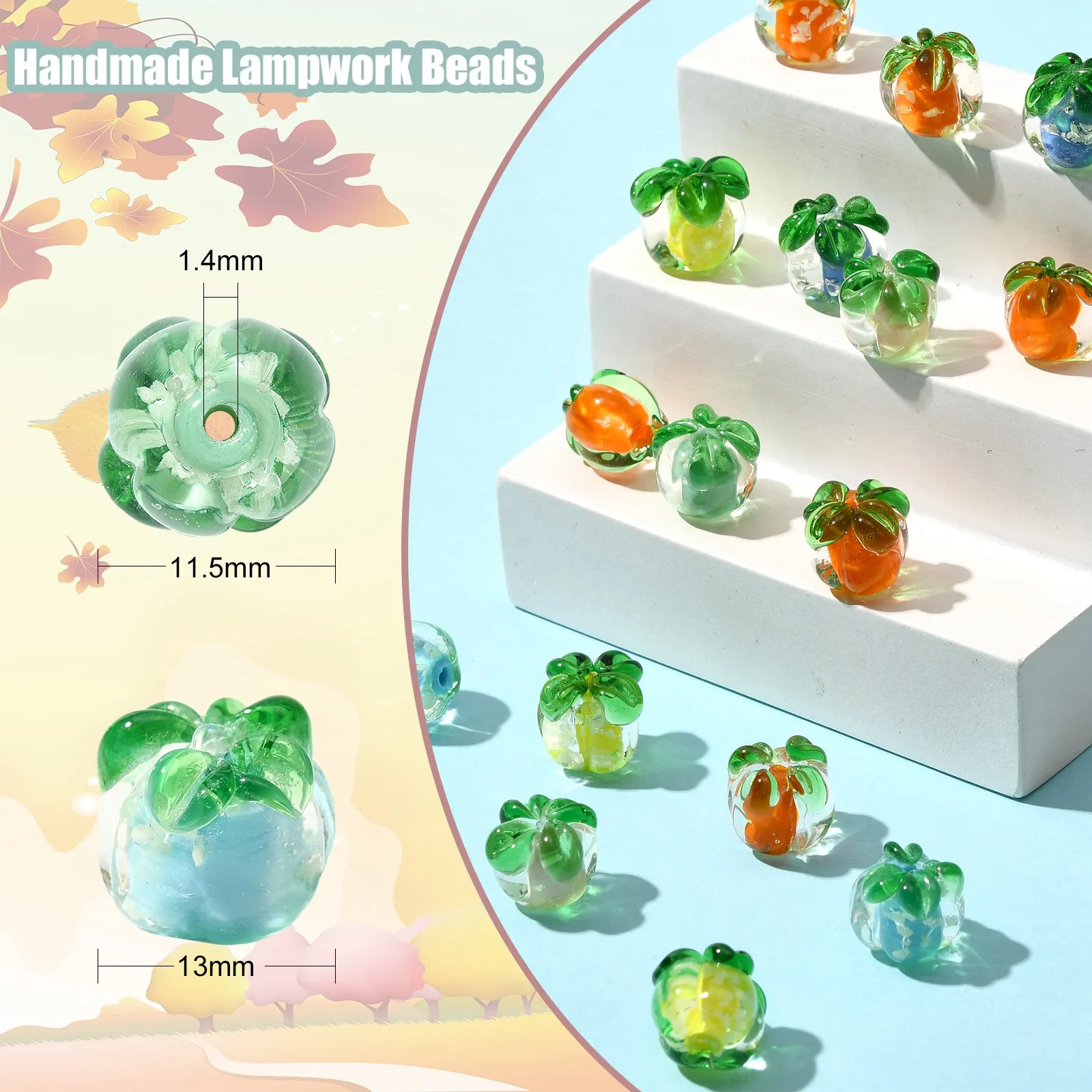 40Pcs 8 Colors Lampwork Glass Persimmon Shape Beads Handmade Lampwork Fruit Spacer Beads for Jewelry Making DIY Crafts