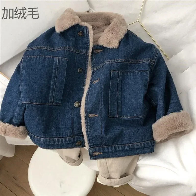 Children Jackets Autumn Winter Children Big Boy Outerwear Fleece Thicken Warm Toddler Boys Denim Jacket Kids Girls Parkas 2-11 Yrs
