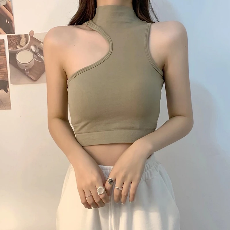 

Women Hollow Out Crop Tops Summer Casual Solid Color Street Backless Camisoles Cropped Halter Tops Sexy Sleeveless Blouses