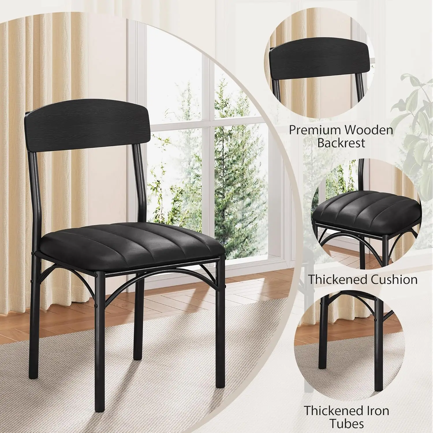 new-4, Kitchen Table and Chairs for 4, Circle Table Round Pedestal Dining Room Dinner Dinette Table Set,5 Piece Space Saving Woo