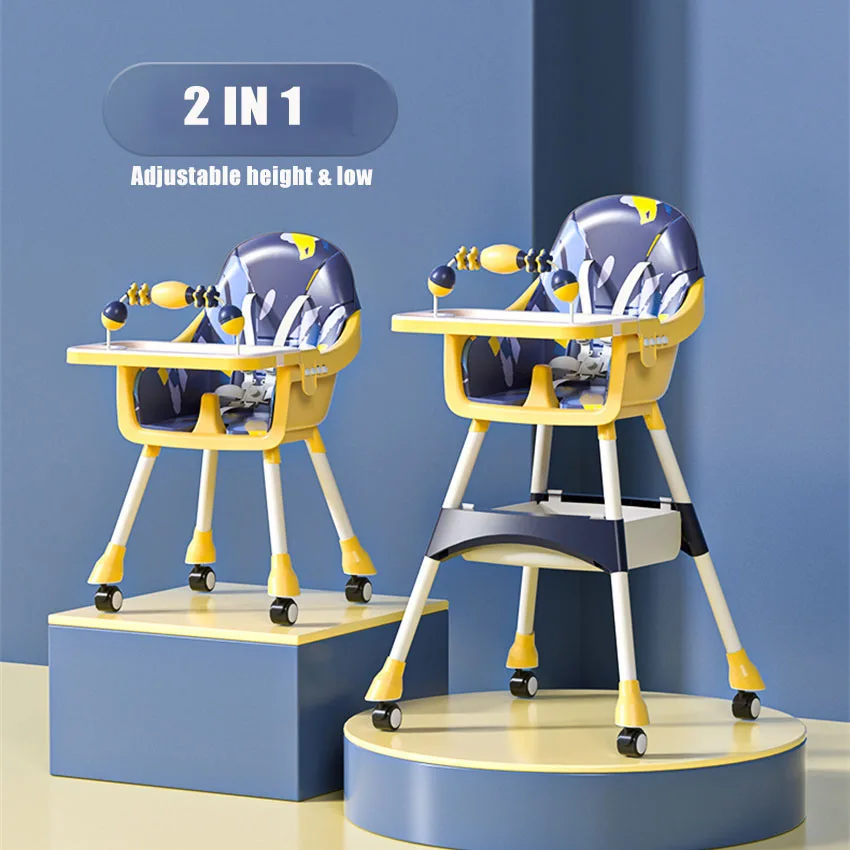 Baby Eating Chair Multi-functional Height & Low Adjustable Foldable Reclining Kids' Dinning Chair Baby Feeding with Wheels