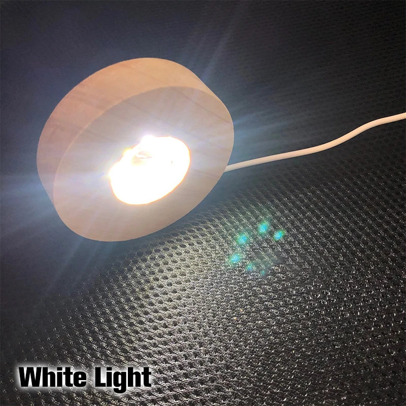 Crystal Glass LED Light Display Base - Wooden Night Lamp Stand Decor