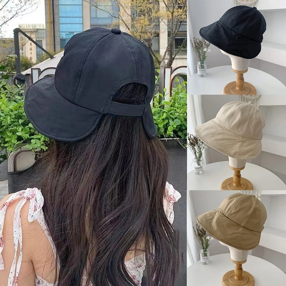 New Wide Brim Sun Hat Summer Sun Protection Bucket Hat Fisherman Hat Sun Cap UV Protection Hat Foldable Can Tie Ponytail Outdoor 2