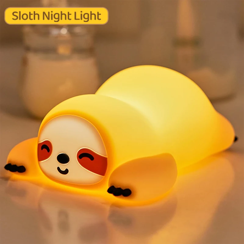 Silicone Soft Sloth Night Light USB Rechargeable Touch Control Dimmable Bedside Lamp for Nursery Kids Babies Gift Decor