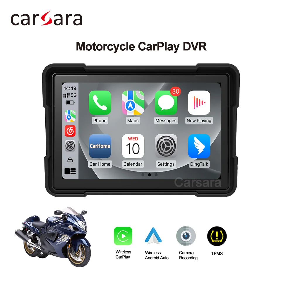 

Motorcycle CarPlay Screen Wireless Android Auto Tablet Motorbike Navigation Monitor Waterproof Display Optional DVR Rear Camera