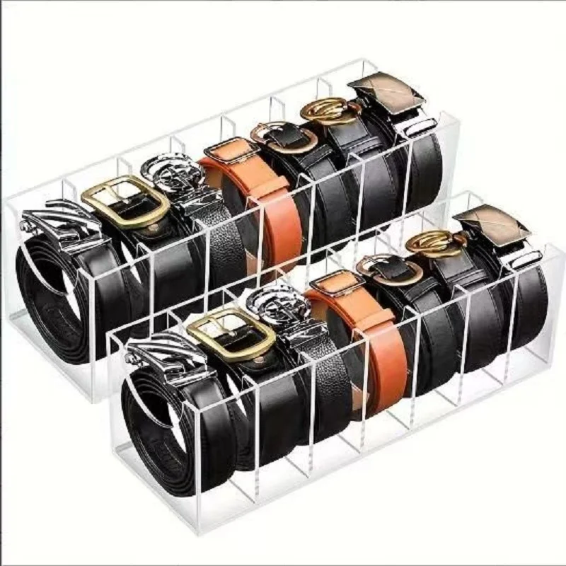 Plastic Storage Box 5/8 Grids Clear Acrylic Display Case Assemble Acrylic Belt Storage Box For Belt Jewelry