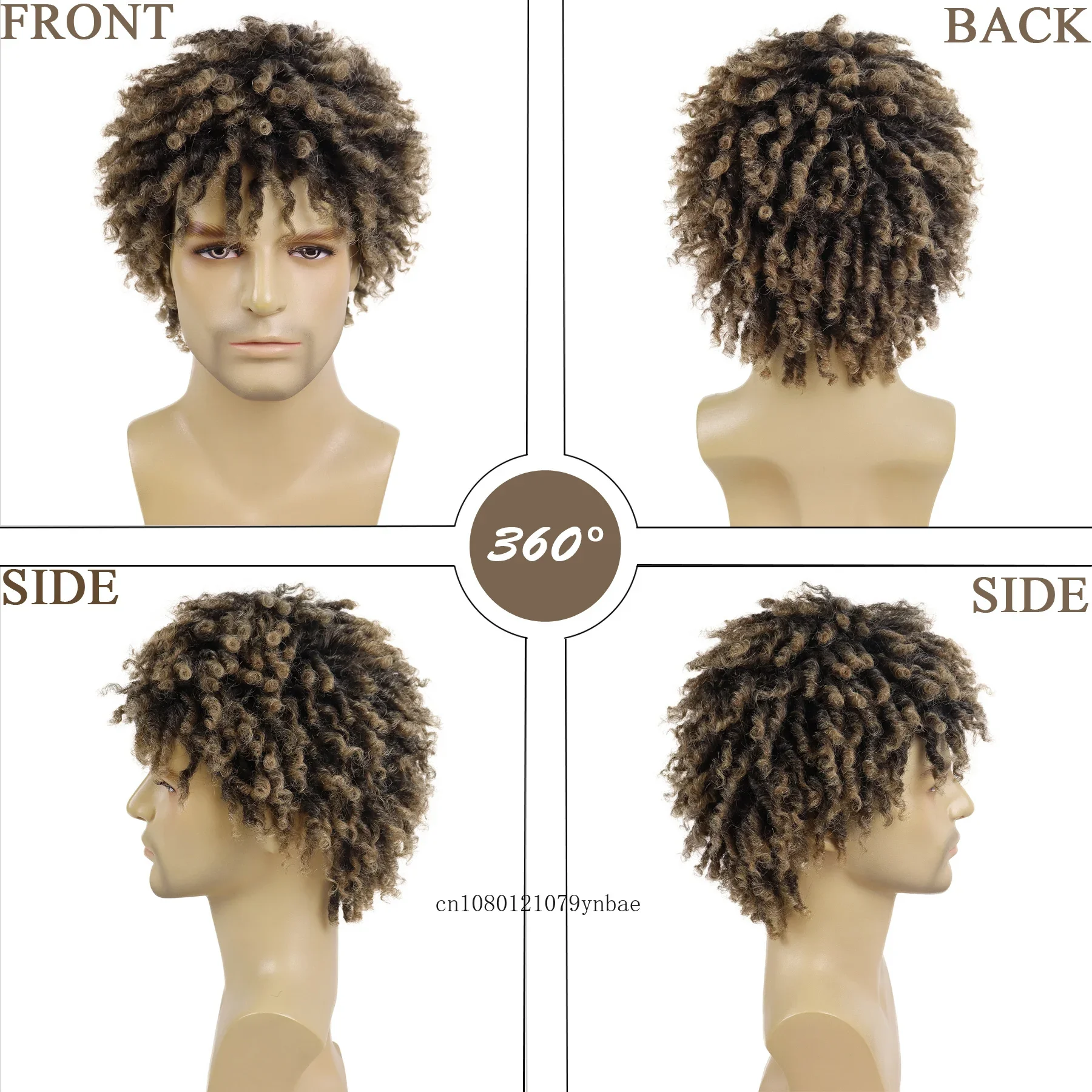 Synthetic Dreadlock Wig for Men Male Braided Mix Brown Wigs Locs Crochet Twist Hair Afro Curly Wig Natural Looking Hip Hop Daily
