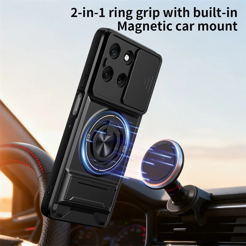 Armor Car Magnetic Ring Case with Lens Protection and Stand Holder