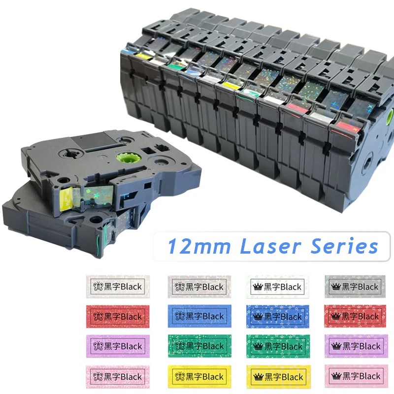 레이저 체크 무늬 및 별 라벨 테이프, pt-d210 PTH110 용 tze-231L2 라미네이트 tze-131L1 TZE-231L1 호환 가능, 12mm, 18mm, 24mm