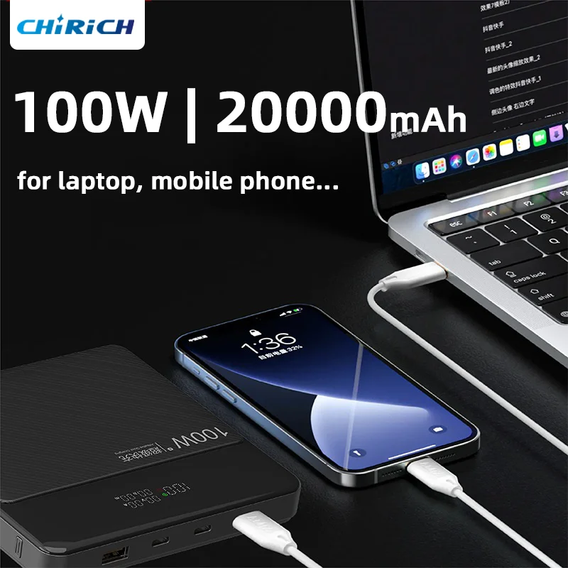 

20000mAh 100W Power Bank Powerful Fast Charging USB C External Spare Battery Large Capacity Powerbank For Laptop iPhone Xiaomi